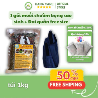 Set 1kg muối thảo dược chườm bụng, lưng, vai gáy + 1 đai quấn