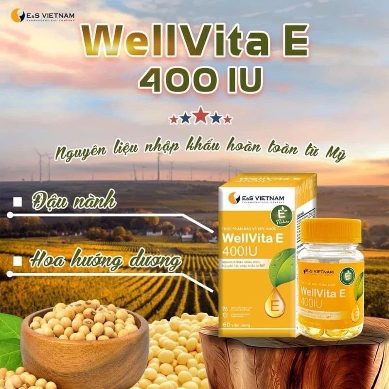 Vitamin E 400IU - WellVita E 400 giúp Dày Niêm Mạc và Cải Thiện Nội Tiết - Hỗ Trợ Chuẩn Bị Mang Thai - Lọ 30 viên