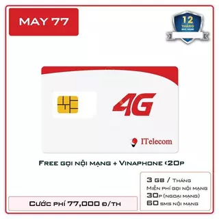 SIM VINAPHONE 4G ITELECOM MAY V77 4GB/NGÀY MIỄN PHÍ PHÚT GỌI NỘI MẠNG HÀNG THÁNG