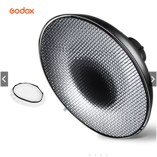 Beauty dish 42cm GODOX ngàm Bowen, kèm lưới tổ ong, vải trắng bao phủ.