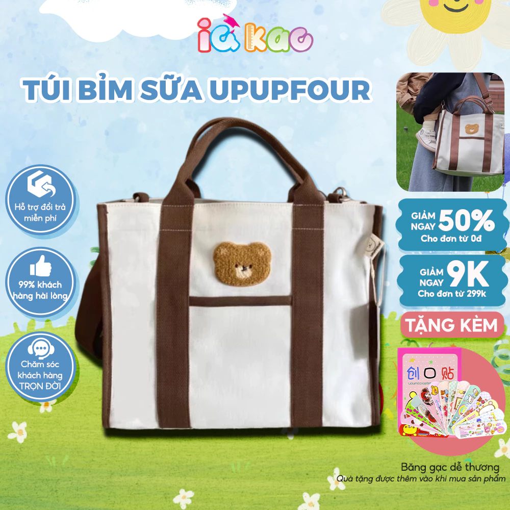 Túi đựng bỉm sữa UPUPFOUR hình gấu cho mẹ và bé Đa năng Phong cách Hàn Quốc Thời trang IQ Kao