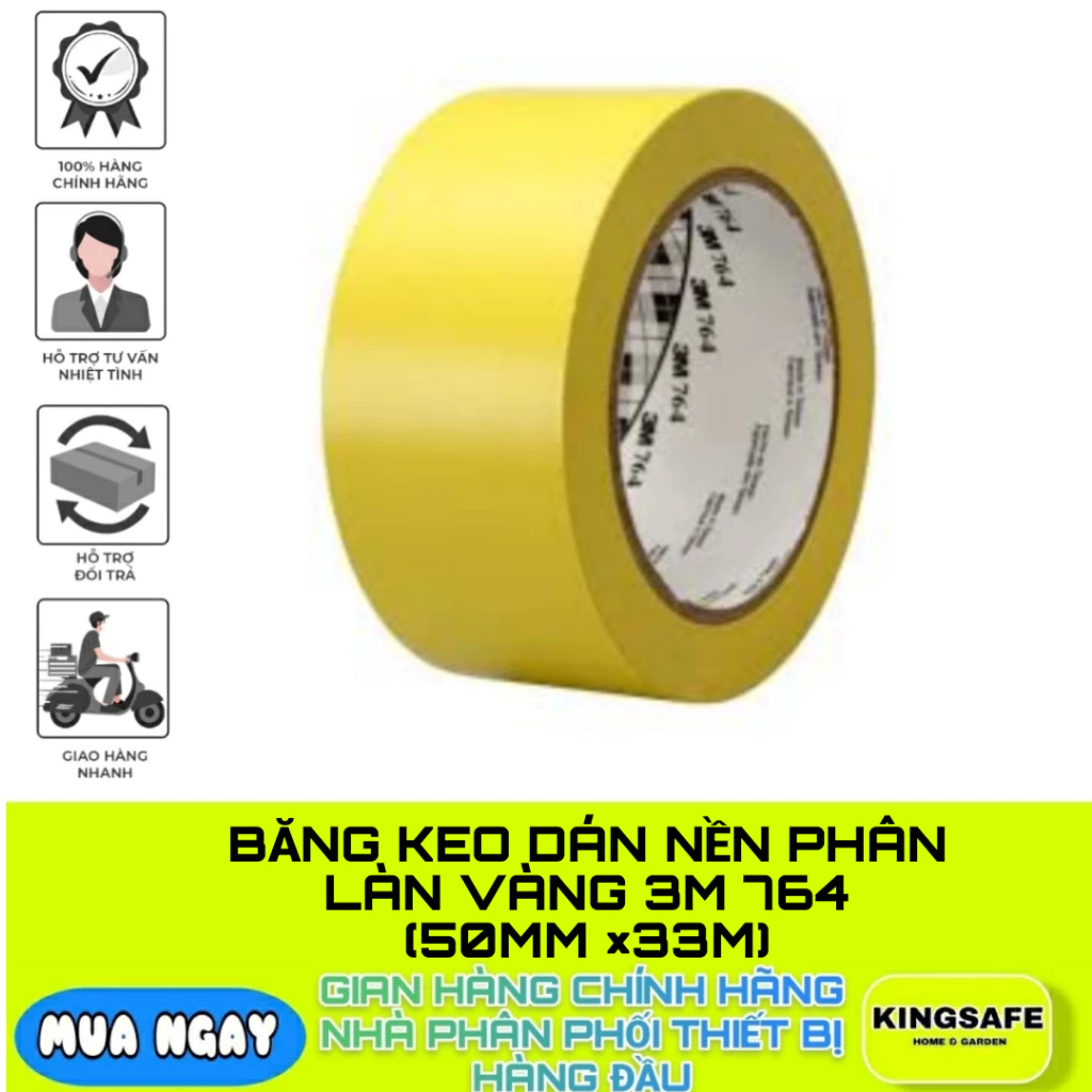 BĂNG KEO DÁN NỀN PHÂN LÀN VÀNG 3M 764 (50MM ×33M) CHÍNH HÃNG 3M (1 CUỘN)