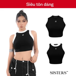 Áo ba lỗ nữ croptop vạt bầu SISTERS phối viền đen và đen viền trắng Cindy SIS-CLUB | SS-T35