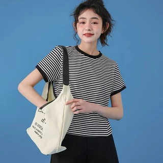 Áo thun nữ Croptop kẻ sọc phong cách trẻ trung MENINA_STUDIO, áo thun sọc dáng lửng vải cotton 100% dày dặn siêu đẹp