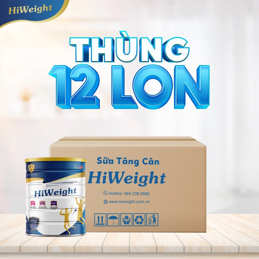 Thùng sữa non Hiweight 12 lon 650g, sữa bột tăng cân dành cho người gầy và trẻ trên 10 tuổi