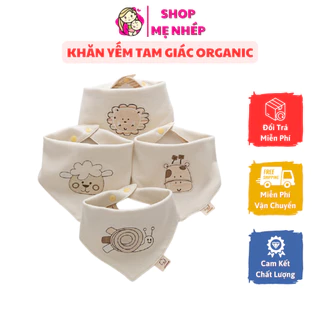 Khăn yếm tam giác hữu cơ organic hoạt hình cho bé, chất mềm mịn dày dặn có cúc bấm phía sau