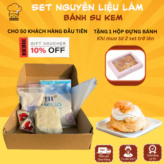 Set làm bánh su kem nguyên liệu làm bánh su kem đầy đủ thành phẩm 15-20 bánh - Bột trộn sẵn su kem kèm topping siêu ngon