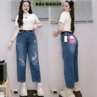 Quần jeans thời trang Đậu bigsize nữ dáng baggy rách gối phong cách kèm túi sau màu hồng tạo điểm nhấn - Q504