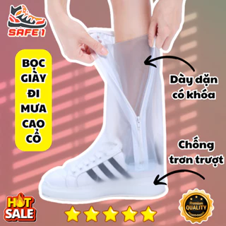 Bọc giày đi mưa cao cổ dày dặn chống nước - chống trơn trượt. Ủng bọc giày đi mưa người lớn có khóa tiện dụng