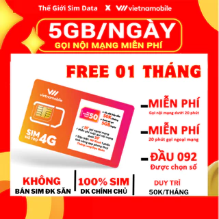 FREE 1 THÁNG Sim 4G, Sim data Vietnamobile 5GB/ngày cước 50k/tháng, không miễn phí tháng đầu, sim mạng đk chính chủ