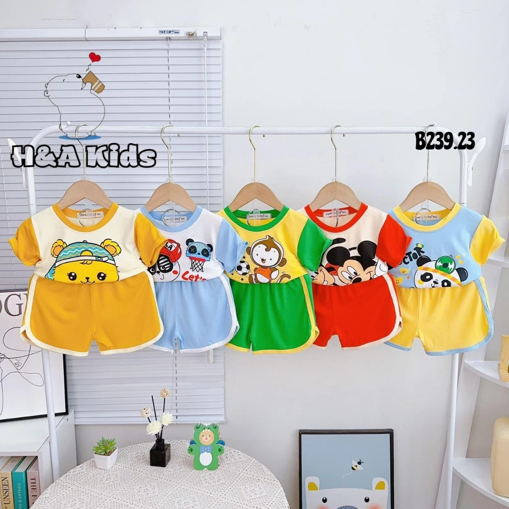 (5-15kg) Bộ cộc tay cho bé trai gái, Bộ quần áo trẻ em chất vải thun lạnh co dãn 4 chiều cực mát
