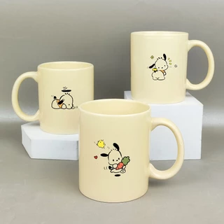 Cốc ly sứ màu be in hình cute Pochacco cốc uống nước