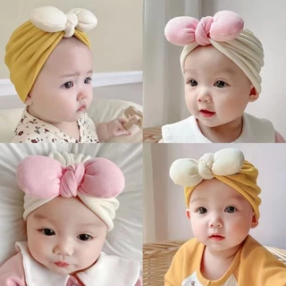 Nón mũ Turban nơ cotton mềm xinh xắn cho bé gái từ 3kg đến 12kg