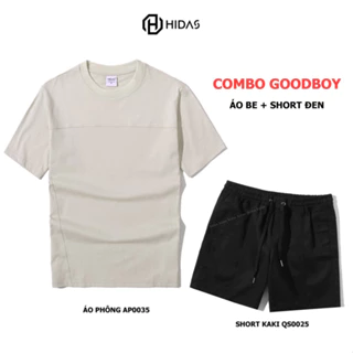 Combo Set Bộ Goodboy Hidas Áo phông cotton co dãn AP0035 + Quần Short Kaki QS0025