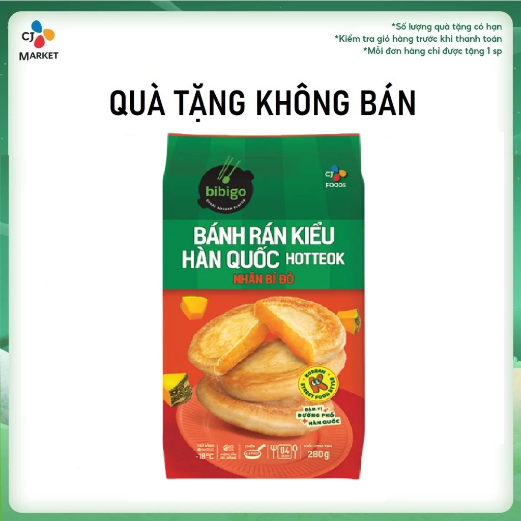 [Quà tặng] Bánh rán Hàn Quốc Hotteok bibigo - nhân Bí Đỏ (khi mua Bánh tart Phô mai)