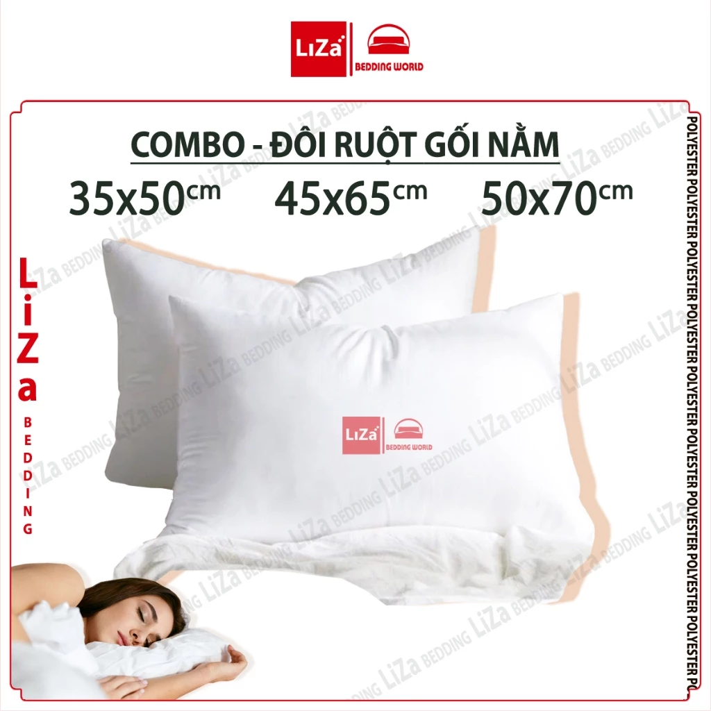 Ruột Gối Nằm Bông Gòn Cao Cấp Kích Thước 35x50, 45x65, 50x70 Màu Trắng Có Khóa ( 1 Chiếc- Ép Hơi )