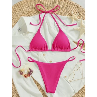 Lilly bikini 2 mảnh cột dây hồng sen thun tăm dày siêu gợi cảm