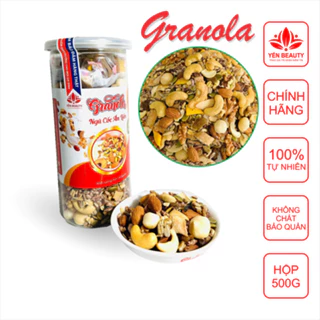 Hạt Granola ăn kiêng, Ngũ cốc ăn liền, Giòn thơm giảm cân dinh dưỡng - Yến Beauty Organic - Hộp 500g