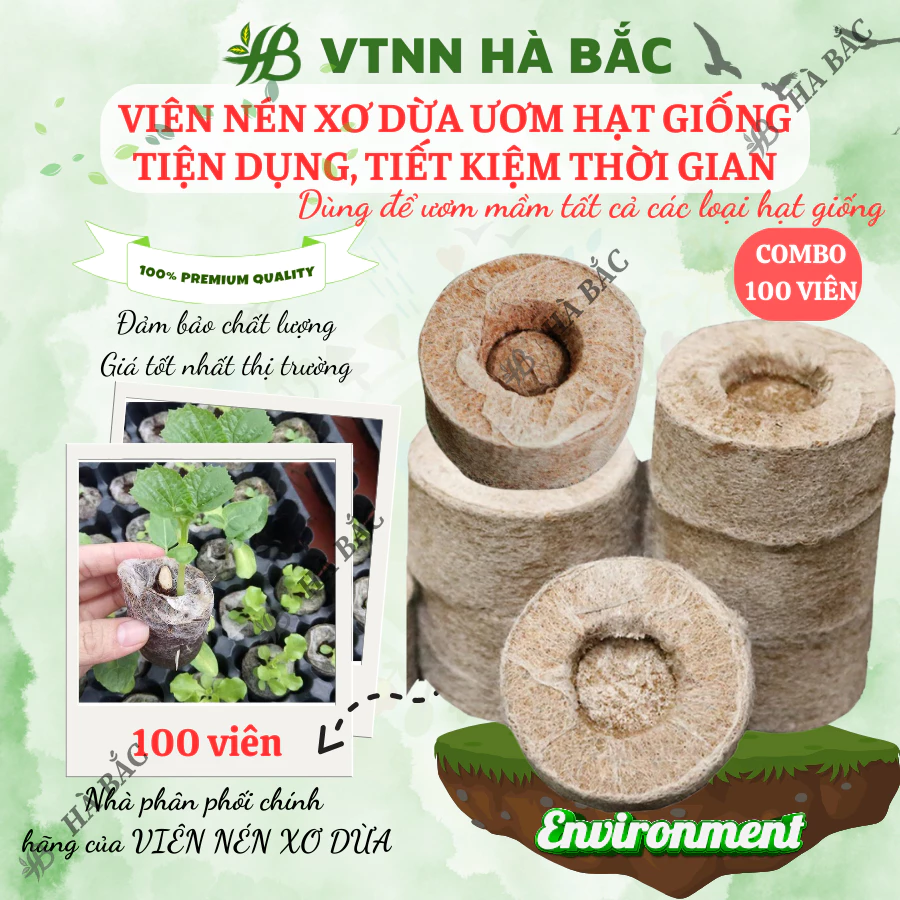 Viên nén xơ dừa ươm hạt giống (Combo 100 viên) - viên nén sơ dừa tiện dụng, tiết kiệm thời gian, sạch 100%