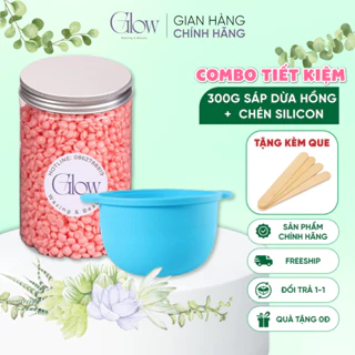 Combo 300Gr Sáp Wax Lông Dừa Hồng GLOWWAXING + Chén Silicon Nấu Sáp Wax Tặng Kèm Que Phết CHE TÊN SẢN PHẨM