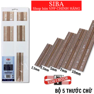 Thước chữ KOH/ bộ 5 cây thước gốt chữ mỹ thuật, kiến trúc size chữ từ 2,5mm đến 10mm