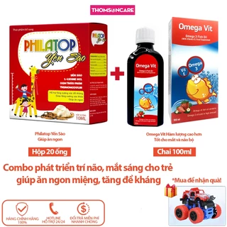 Siro Omega Vit 100ml và Philatop Yến Sào Hộp 20 ống - Combo giúp trẻ ăn ngon, phát triển não bộ, mắt sáng - Thomsoncare