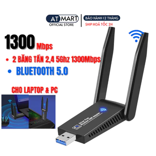 Usb thu wifi 1300 mbps bluetooth 5.0 có dâu giúp kích sóng wifi lên 5Ghz 1300Mbps cho laptop PC máy để bàn