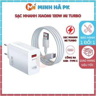 Sạc nhanh 120W, Củ sạc + Cáp sạc nhanh USB to Type C cho Huawei Xiaomi Samsung Oppo Vivo - Bảo hành 6 tháng