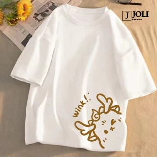 Áo Thun Nữ, Áo Phông Nam Nữ Unisex Tay Lỡ By JOLI Mã TN Rồng Wink In Hình Chất Cotton Form Rộng Phong Cách Ulzzang