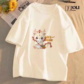 Áo Thun Nữ, Áo Phông Nam Nữ Unisex Tay Lỡ By JOLI Mã TN Lucky Dragon In Hình Chất Cotton Form Rộng Phong Cách Ulzzang