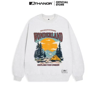 Áo Sweater ATHANOR Form Rộng Nỉ Bông Cotton Xám Tiêu Nam Nữ Mẫu WONDERLAND