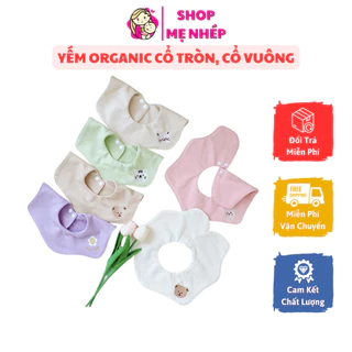 Yếm cổ tròn - cổ vuông Organic Monona Thêu họa tiết có cúc bấm điều chỉnh size, chất liệu mềm mại