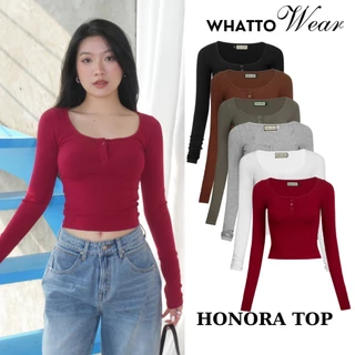 HONORA TOP - Áo thun gân đũa dài tay cổ vuông nút cài - By Whattowear