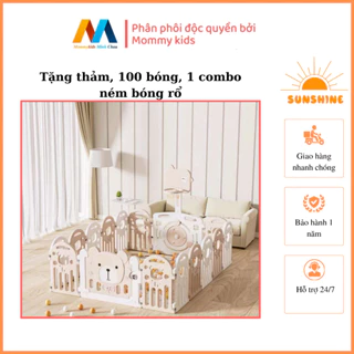 Quây cũi nhựa gấp gọn GẦU CAO CẤP TẶNG KÈM 100 bóng + 1 thảm dày dặn  + COMBO CHƠI BÓNG RỔ