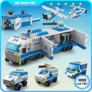 Bộ đồ chơi lắp ráp lego cảnh sát xanh 1000 chi tiết, xếp hình lego swat 6 trong 1 đồ chơi cho bé