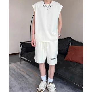 Bộ Thể Thao Ba Lỗ Tank Top Nam Nữ Phối Chữ Vòng Cung Phong Cách Trẻ Trung, Chất Vải Cotton Khô Mềm Mịn Thoáng Mát