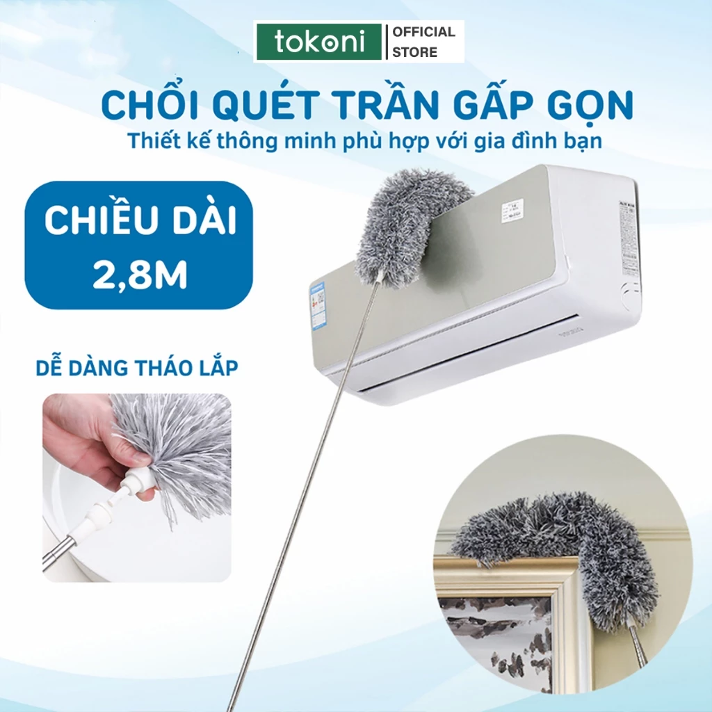 Chổi Lau Trần Nhà Mạng Nhện Đa Năng JYoohome Cây Quét Trần Nhà Dài 2m8 Cây Phất Trần Nhà Cán Inox