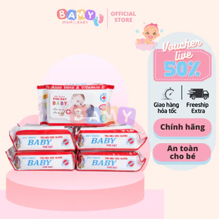 Combo 5 gói giấy ướt Baby Đỏ Phú Đạt chất liệu vải không dệt, kháng khuẩn, không mùi - An toàn cho da mẹ và bé