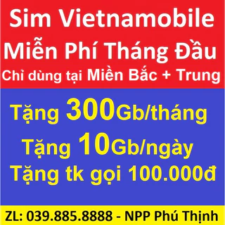 Sim 4g Vietnamobile, miễn phí tháng đầu 300Gb data tốc độ cao + tài khoản 100k