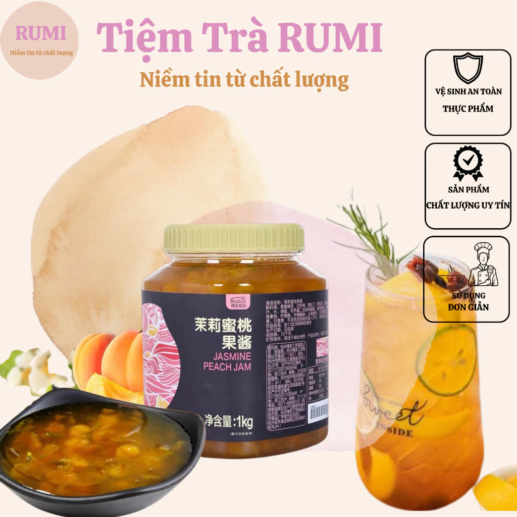 Mứt sốt đào nhài boduo Pha chế trà hoa quả Hộp 1kg ( cam nhài) Hàng chính hãng
