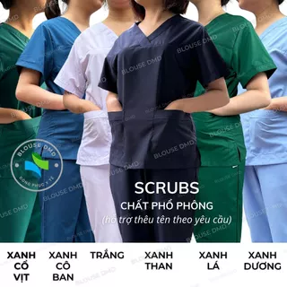 Bộ scrubs Bác sĩ, đồng phục Spa, Phòng khám, quần áo cổ tim Dược sĩ, Điều dưỡng chất thường hàng đẹp