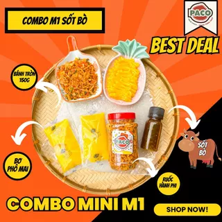 COMBO MINI M1 4 món bánh tráng phơi sương gồm 150g bánh 2 túi bơ phô mai chuẩn vị Paco Food 100g ruốc kèm 1 chai sốt