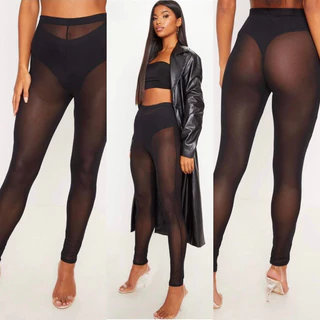 Quần legging ôm, thun lưới đen co giãn