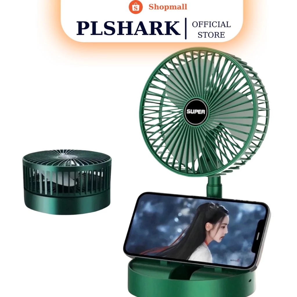 Quạt Tích Điện PLSHARK Để Bàn Mini Gấp Gọn Có Thể Kéo Dài 3 Tốc Độ Gió [ Hàng Tốt ]