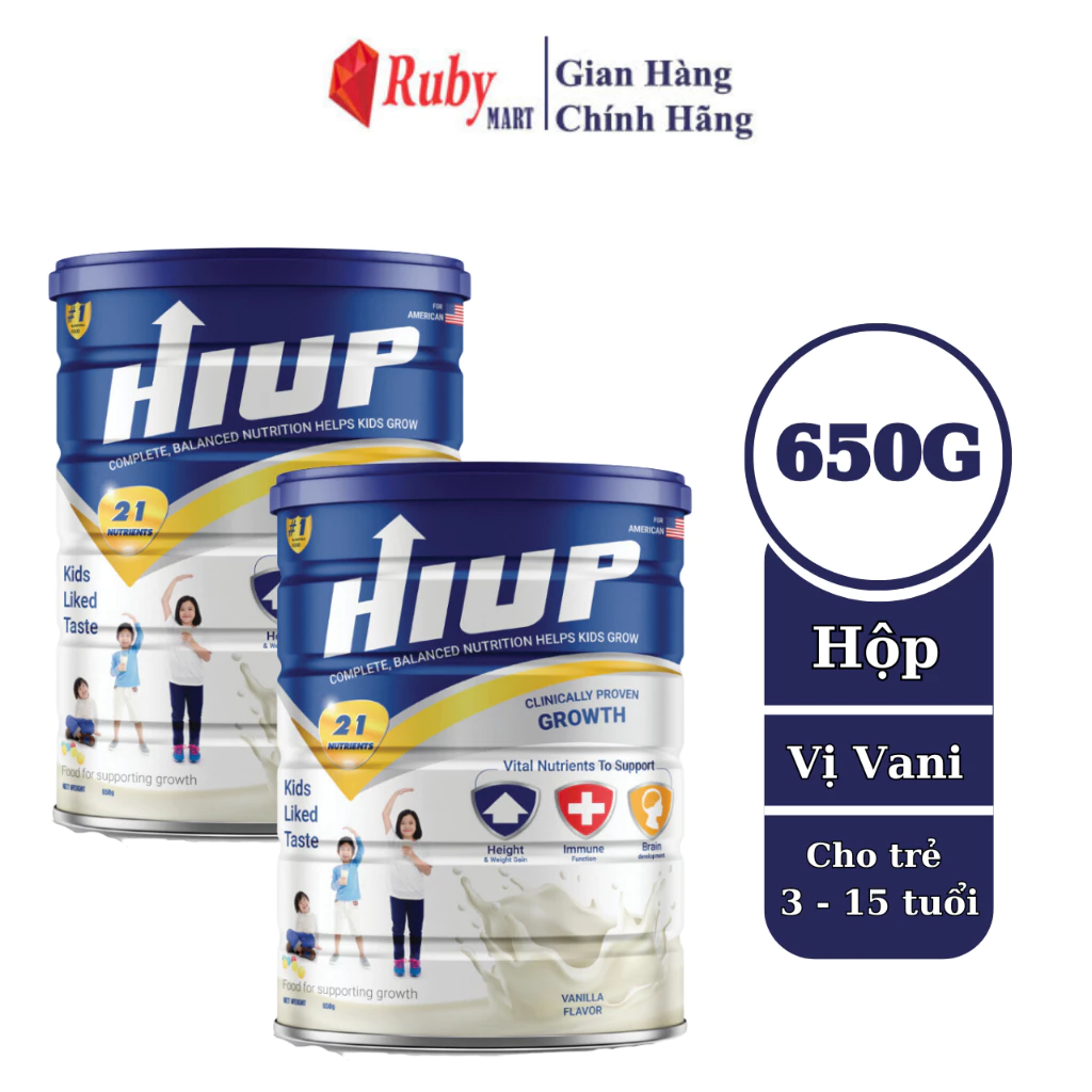 [Date T3/26] Combo 2 lon Sữa bột HIUP tăng chiều cao cho trẻ từ 2 đến 15 tuổi - Hộp 650gram