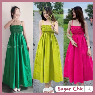 Đầm maxi 2 dây nhún ngực cột dây nơ lưng Ulzzang đi chơi đi biển siêu đẹp, đầm váy đi biển 2 dây maxi M28