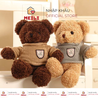 Gấu Bông Teddy Lông Xù Áo Len 30cm, Vải Mềm Mịn Nhập Khẩu, Quà tặng đáng yêu MEILI STORE