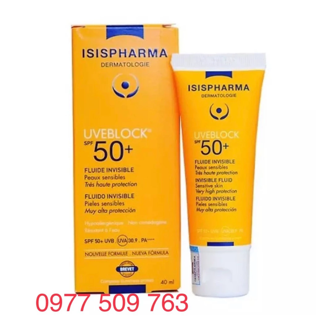 Chính hãng Pháp - Kem chống nắng ISISPHARMAR Uveblock SPF 50+ dành cho da nhạy cảm 40ml