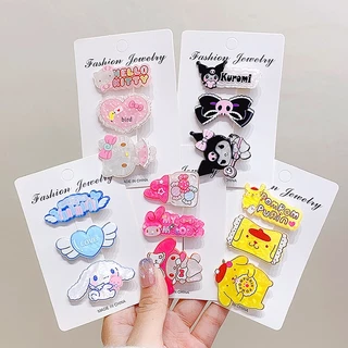 Set 3 cái kẹp mica dễ thương mẫu Santori, kuromi, Melody, Cinnamorll, kitty,Purin dễ thương - Selenshop