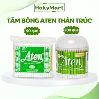 Tăm bông Aten tăm bông cotton tiệt trùng kháng khuẩn thân gỗ trúc người lớn túi zip 90 cái hộp 200 cái - Haky